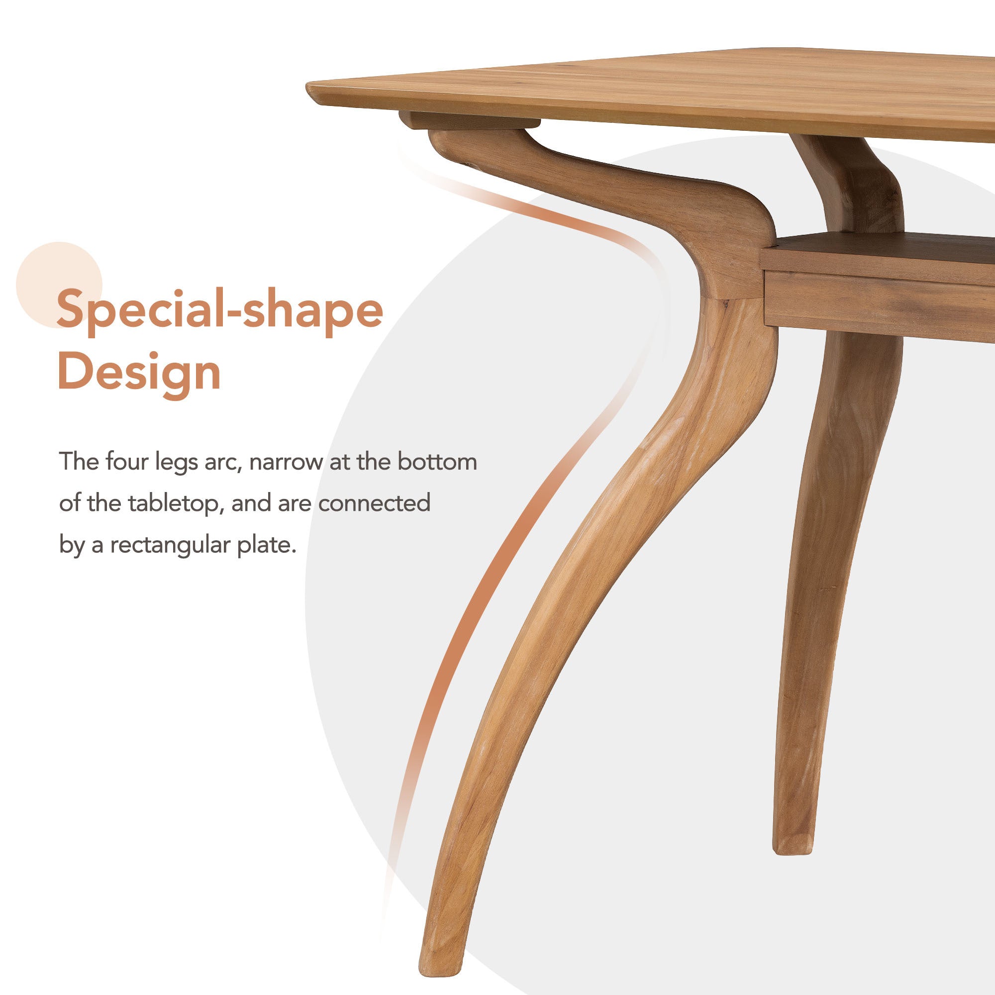 Elegant Rubber Wood Dining Table Set with Special-Shape Legs - Natural Wood Wash