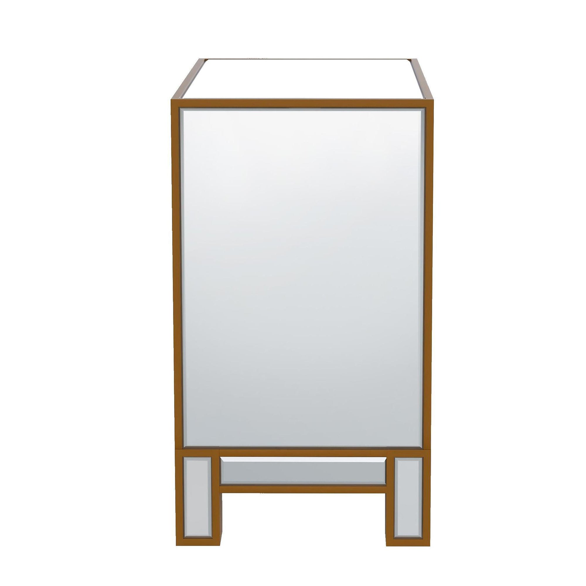 Modern Mirrored Nightstand with 2 Storage Cabinets - Silver Glass