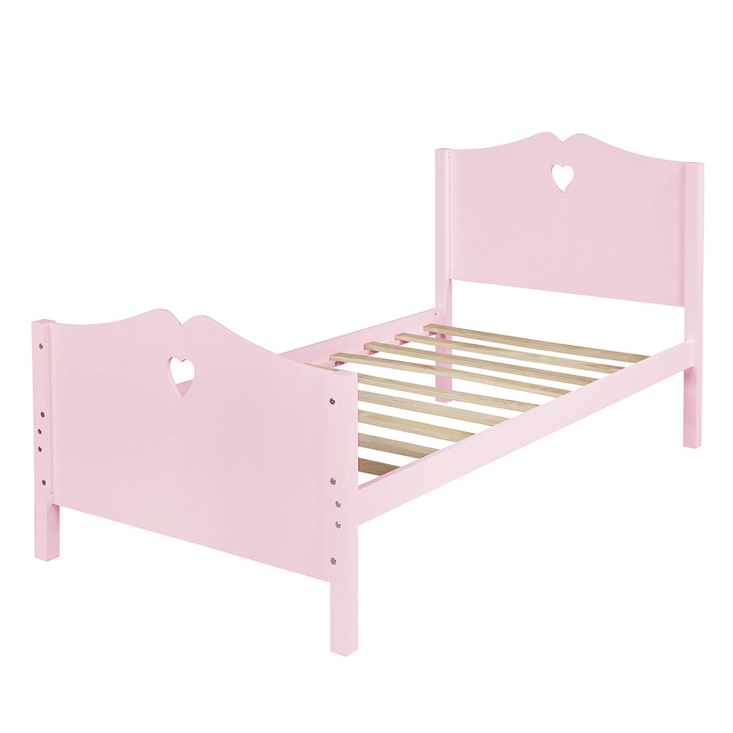 Twin Size Wood Platform Bed with Headboar - Pink