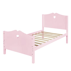 Twin Size Wood Platform Bed with Headboar - Pink