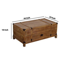 Rustic Single Drawer Mango Wood Coffee Table with Lift Top Storage - Brown