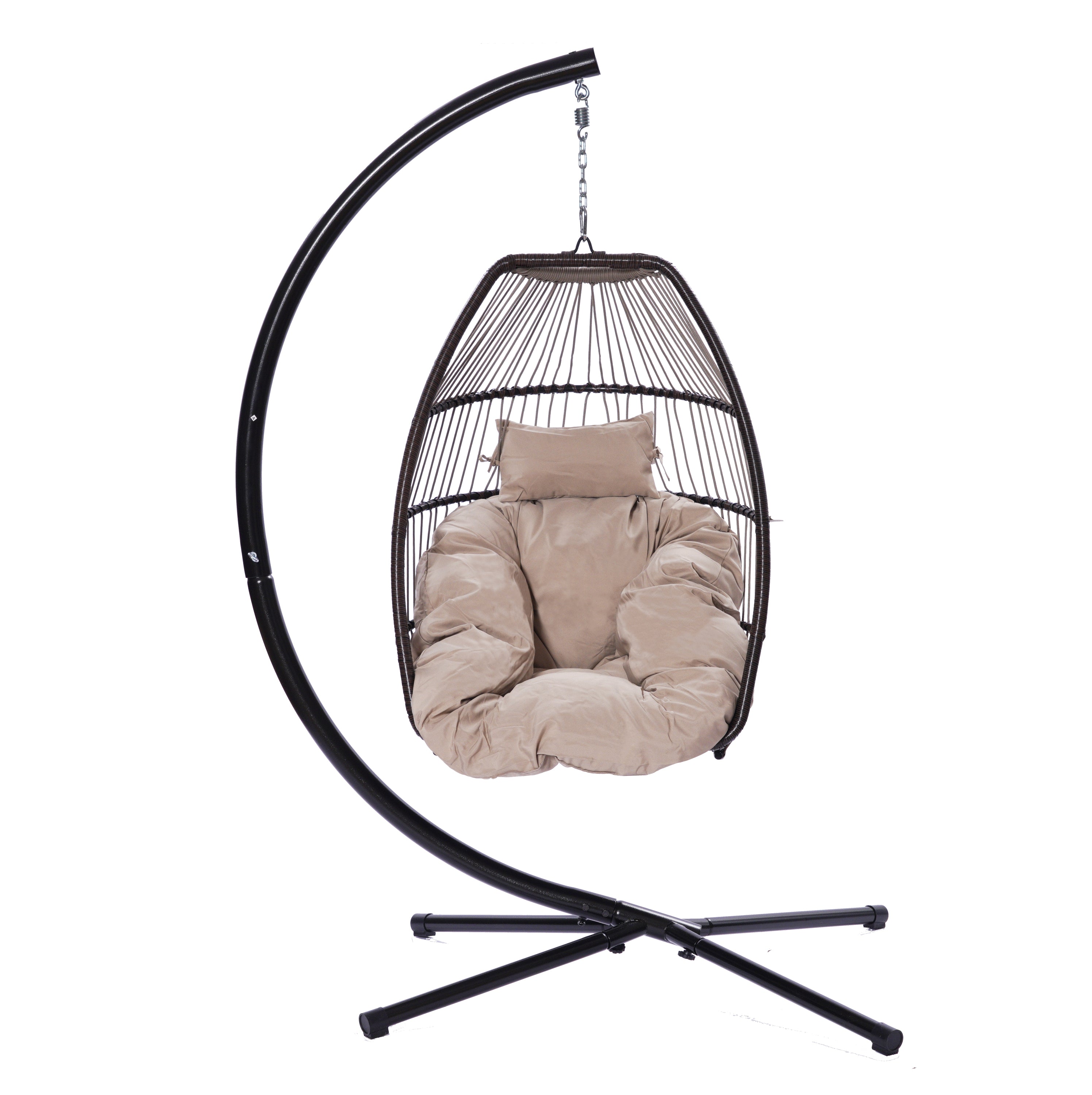 Outdoor Patio Rattan Swing Hammock Egg Chair With C Type Bracket + Cushion And Pillow