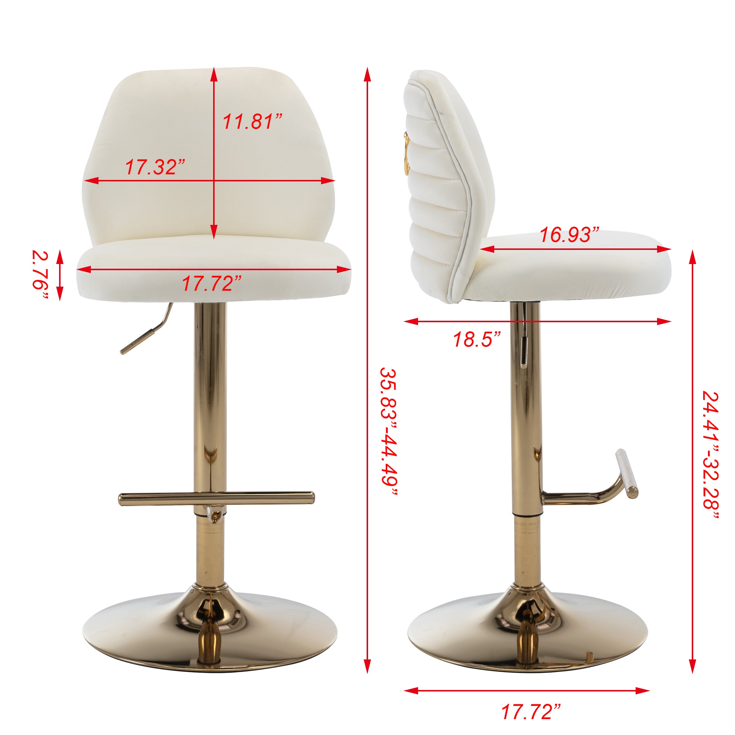 Modern Swivel Bar Stools Chair Adjustable (Set of 2) - Chrome Golden Base/ Cream