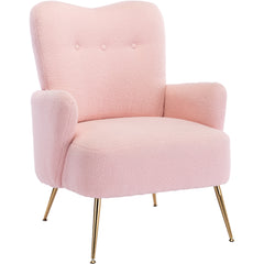 Modern Teddy Short Plush Armchair Accent Chair with Golden Metal Legs and High Back - Pink