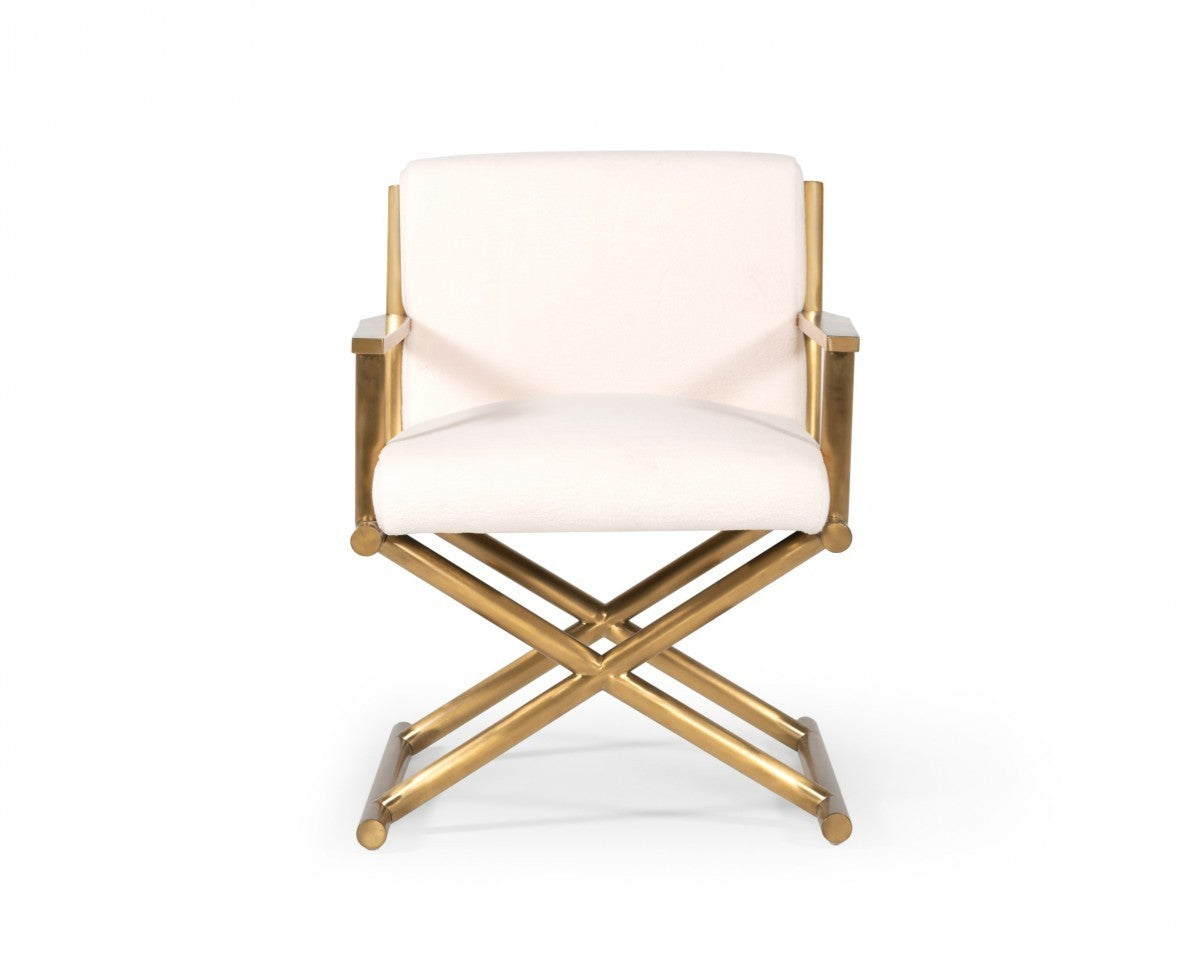 Haxtun Modern Cream Sherpa Accent Chair Gold Stainless Steel Frame