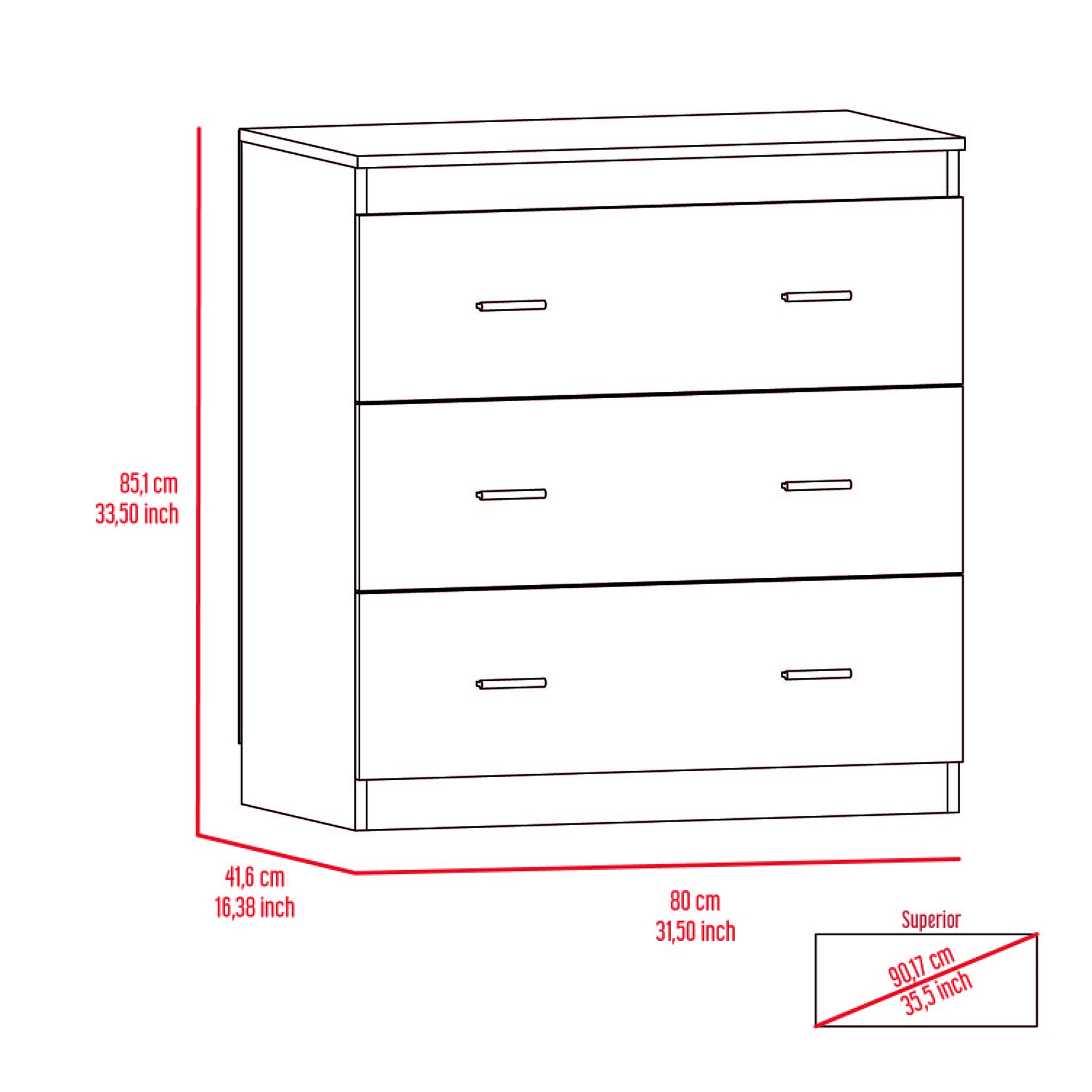 Classic Three Drawer Dresser - Light Gray / White