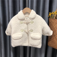 Baby Faux Wool Coat for Winter, Baby Coat with Pockets and Button Ties