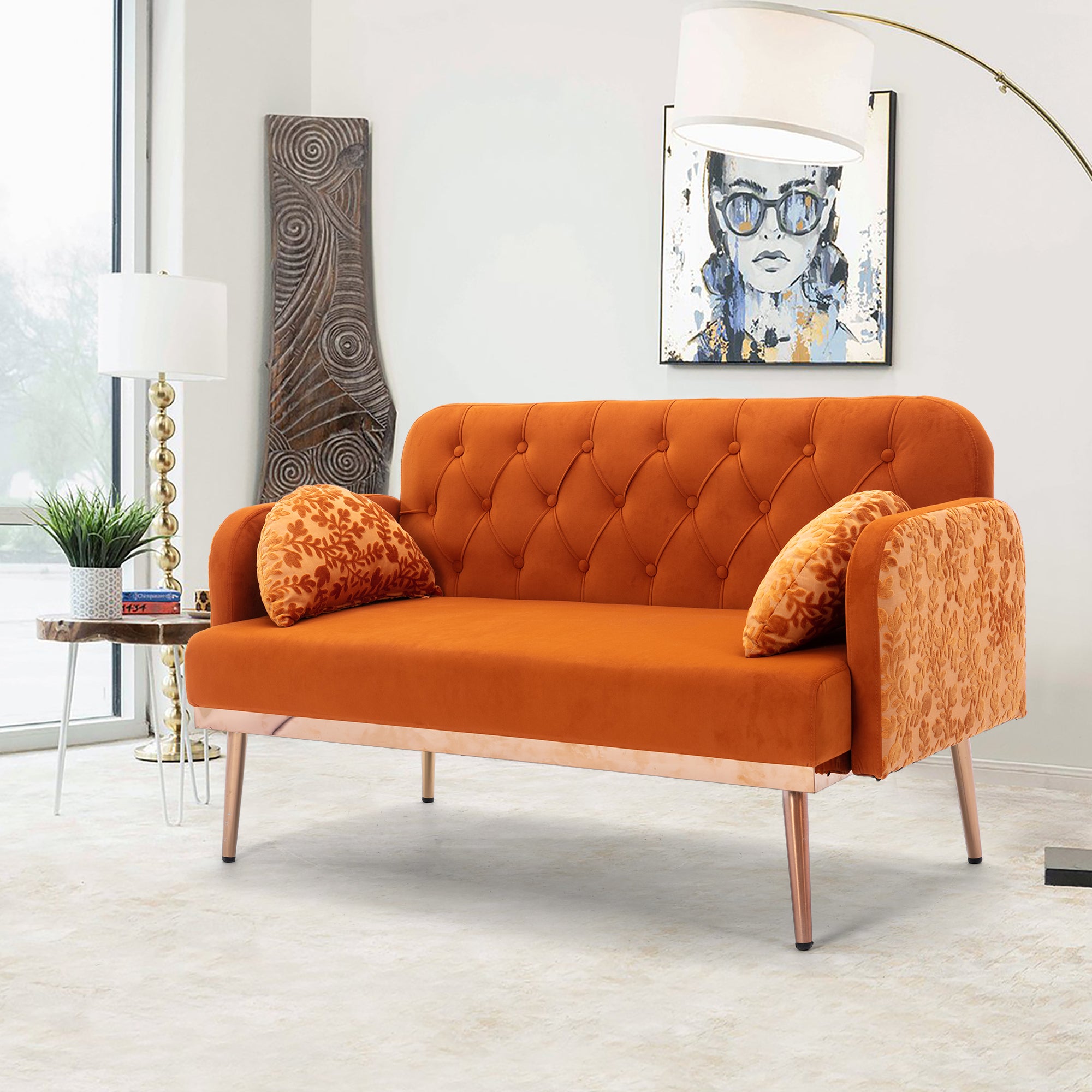 Velvet Loveseat Sofa with Metal Feet - Orange