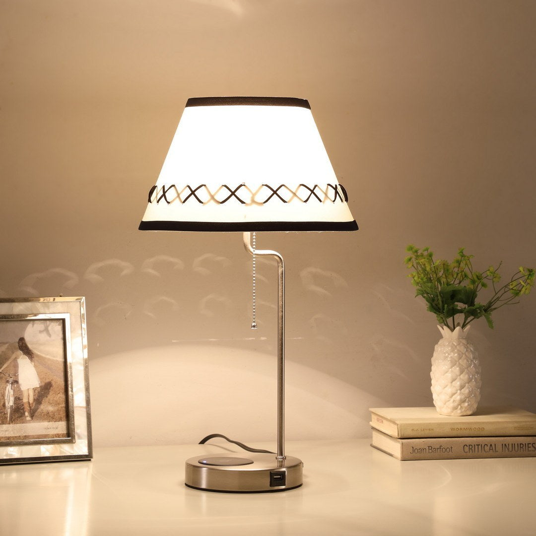 20-Inch Shelby Modern Craft Table Lamp w/ USB / Charging Station - White/ Black