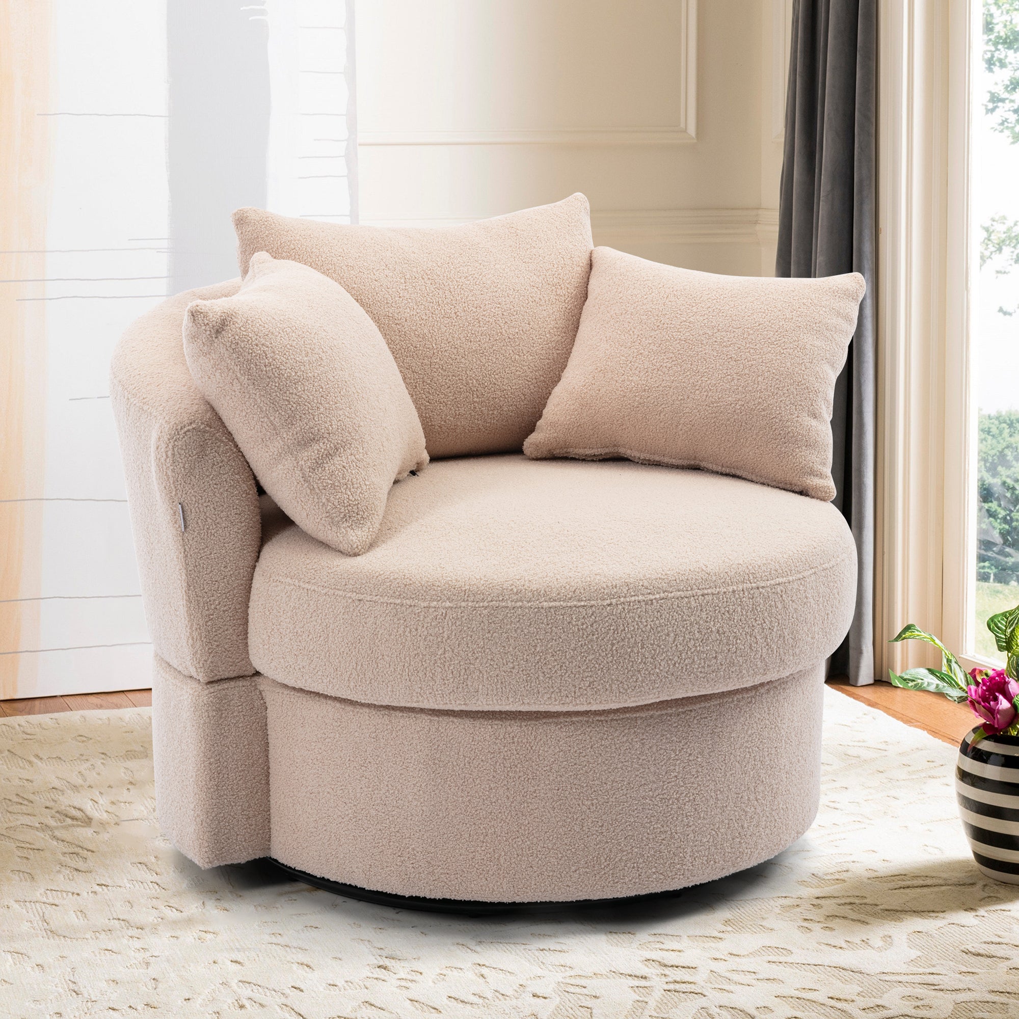 Modern Swivel Accent Chair, Barrel Chair - Camel