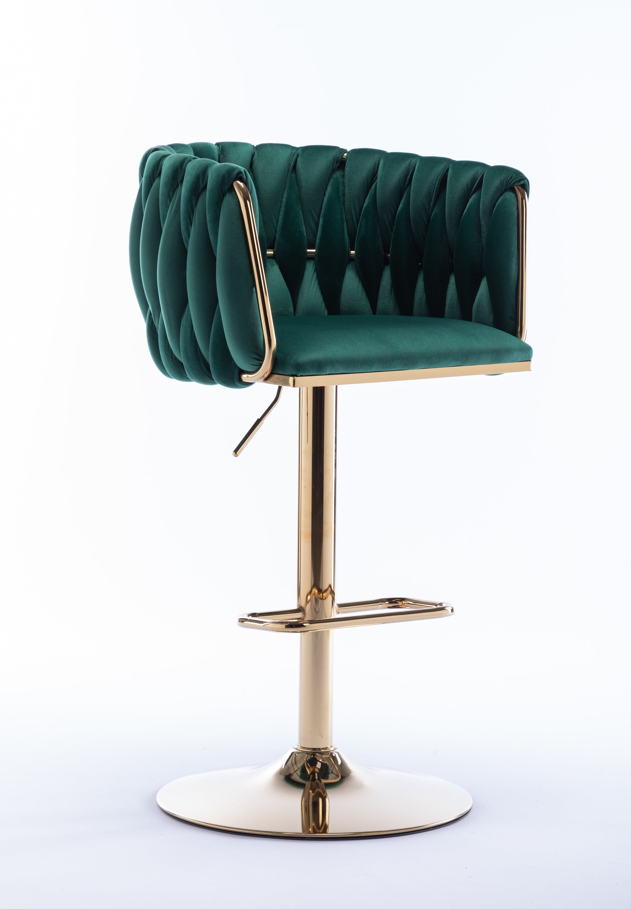 Bar Stools with Chrome Footrest and Base Swivel Height Adjustable Golden Leg - Green