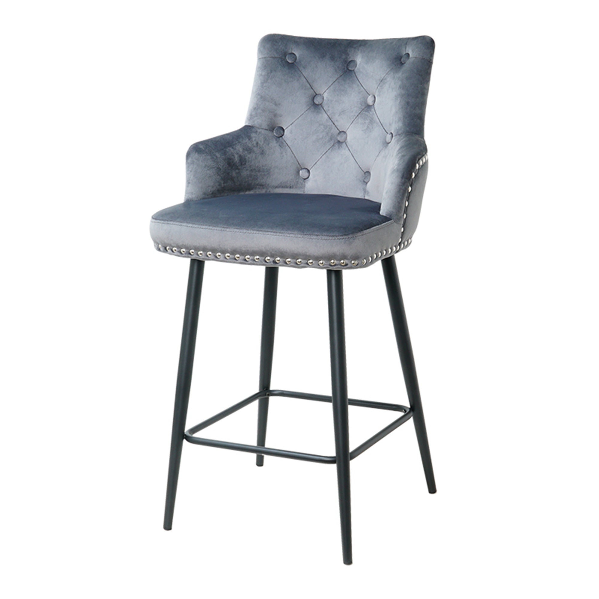 Modern Bar Chair with Armrests and Footrests (Set of 2) - Dark Grey