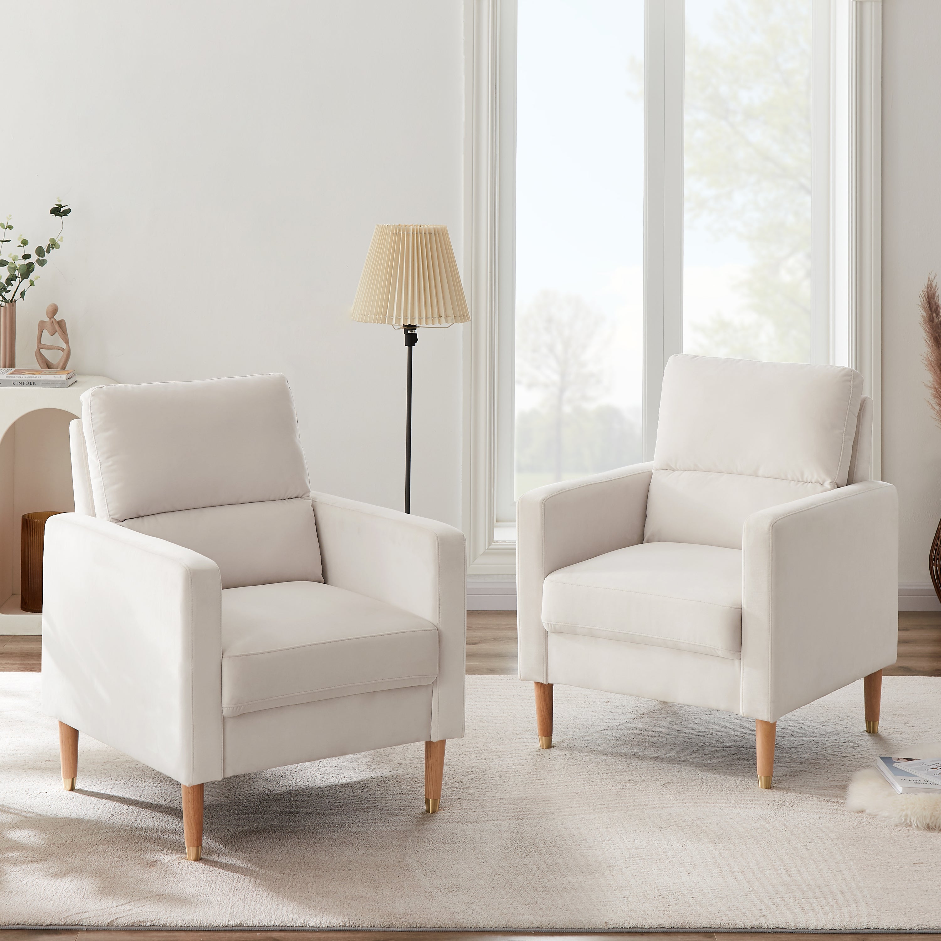 Modern Accent Chair with Solid Wood Legs - Beige