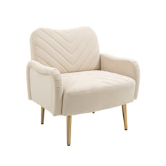 European Style Velvet Accent Chair/ Living room with Metal Feet - Beige