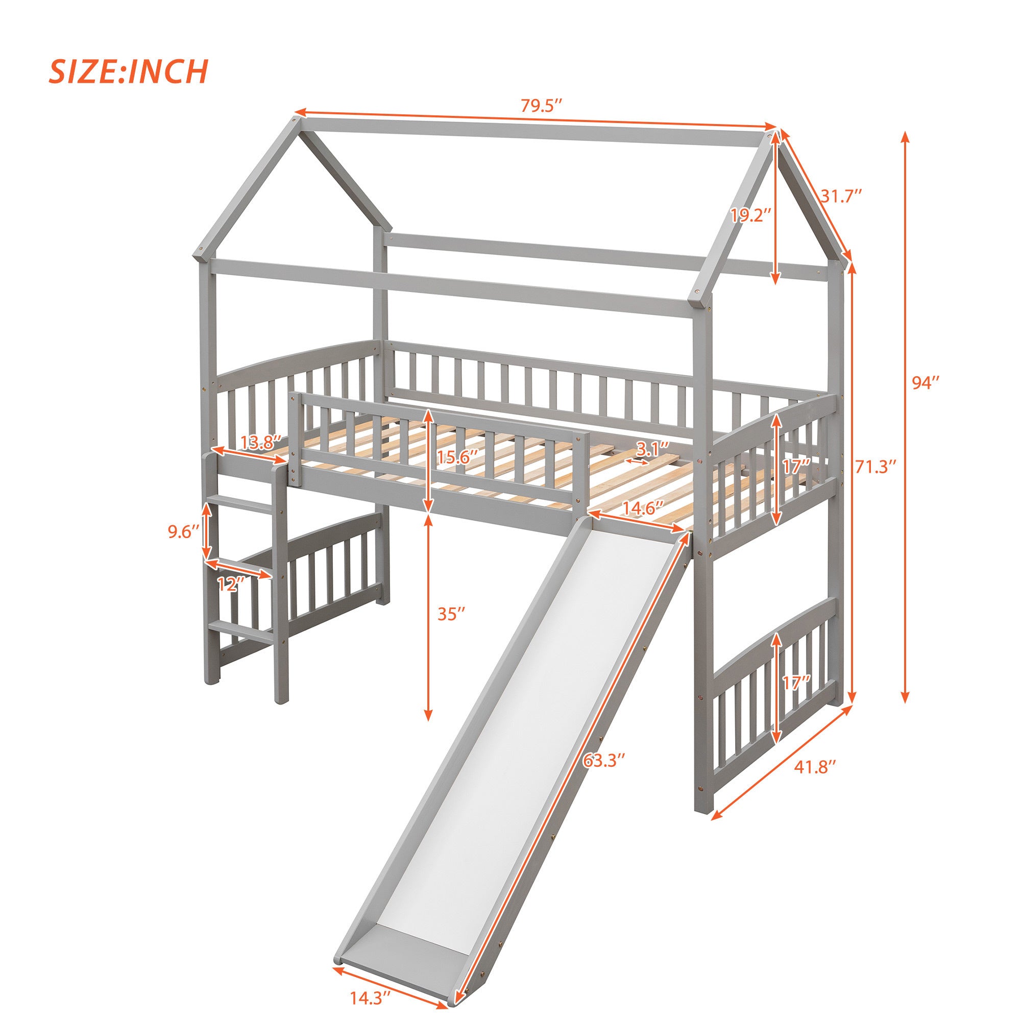 Twin Loft Bed with Slide - White