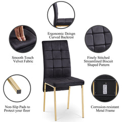 Modern Black Velvet High Back Dining Chair with Golden Color Legs (Set Of 2) - Black