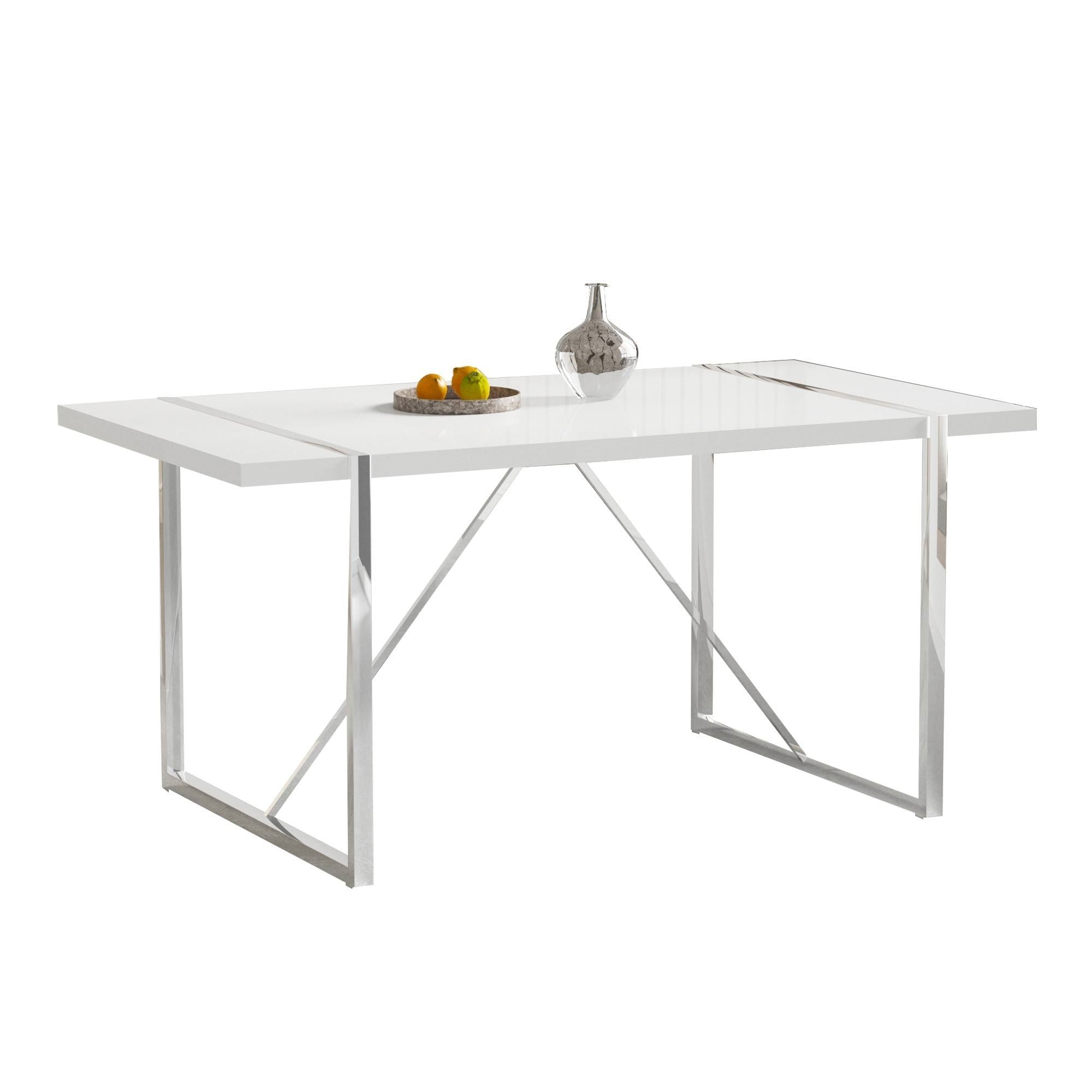 Dining Table Rustic Rectangular MDF Wood White Dining Table For 4-6 Person with 1.6" Thick Engineered Wood Tabletop and plating Metal Legs