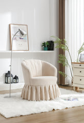 Linen Fabric Accent Swivel Chair Auditorium Chair With Pleated Skirt - Beige