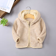 Kids Coral Fleece Jacket Padded Warm Hooded Top