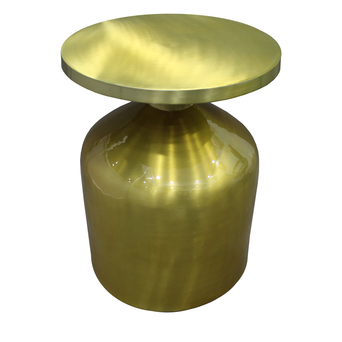 24 Inch Metal Frame End Table with Round Top and Bottle Shape Base - Gold