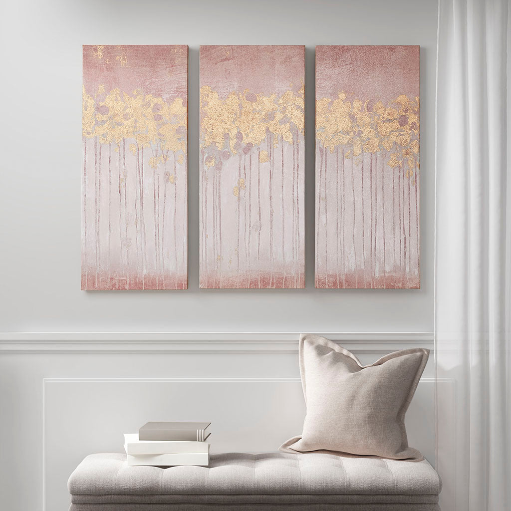 Twilight Forest Gold Foil Abstract 3-piece Canvas Wall Art Set