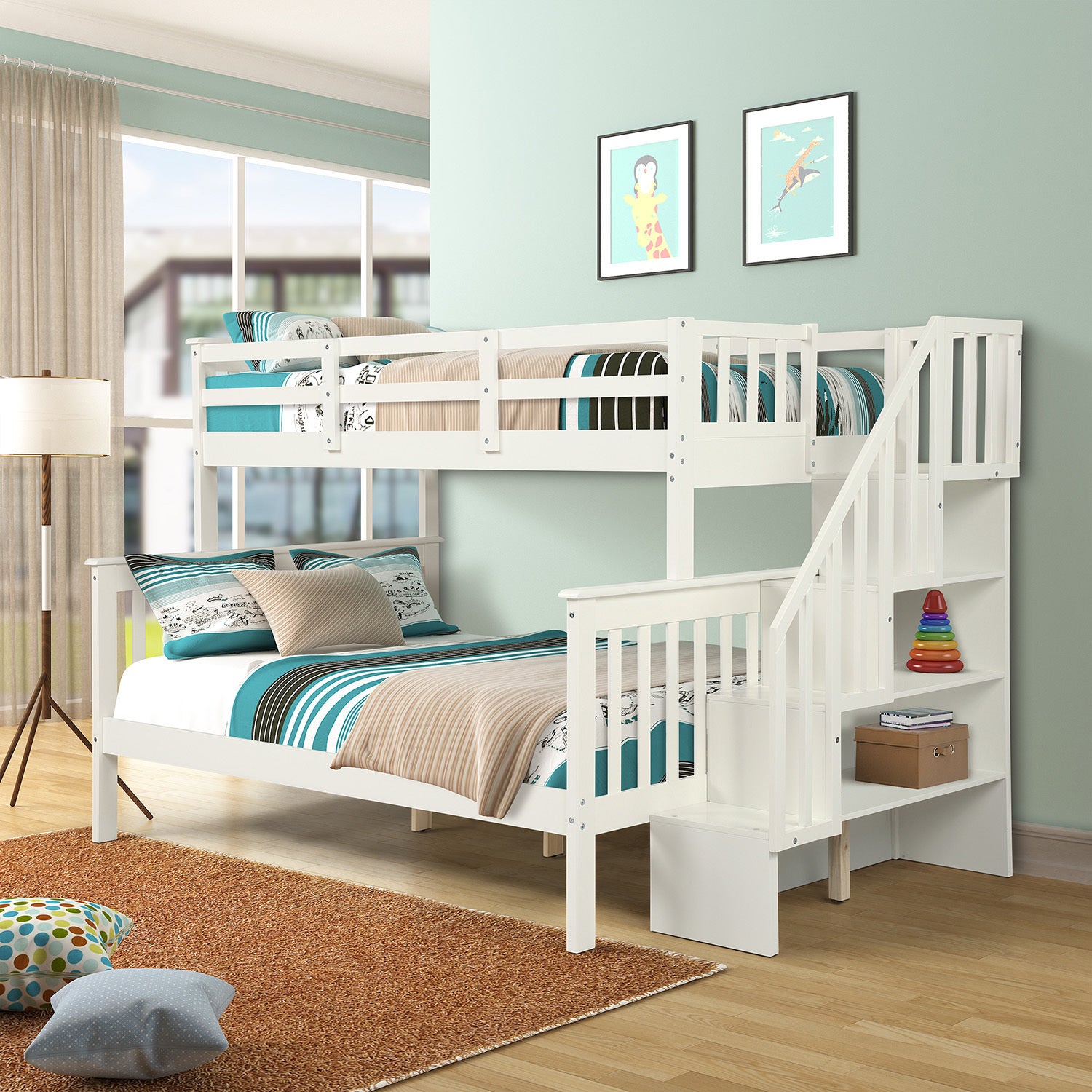 Stairway Twin-Over-Full Bunk Bed - White color