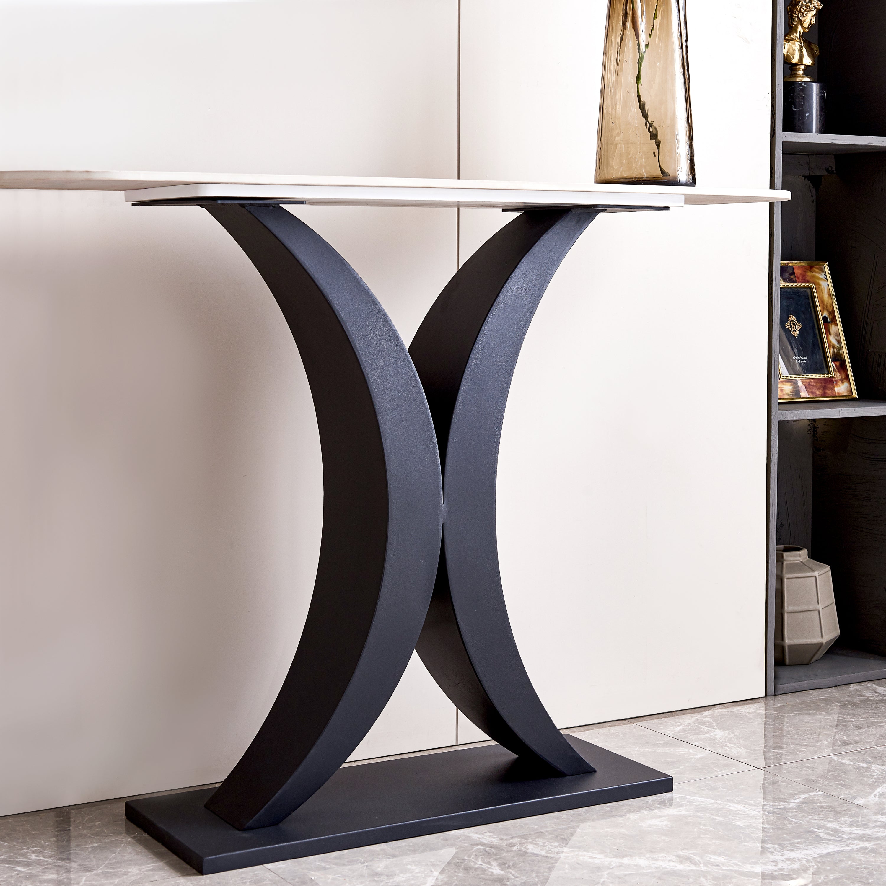 Modern Console Table Metal Frame with Adjustable foot pads for Entrance - Black