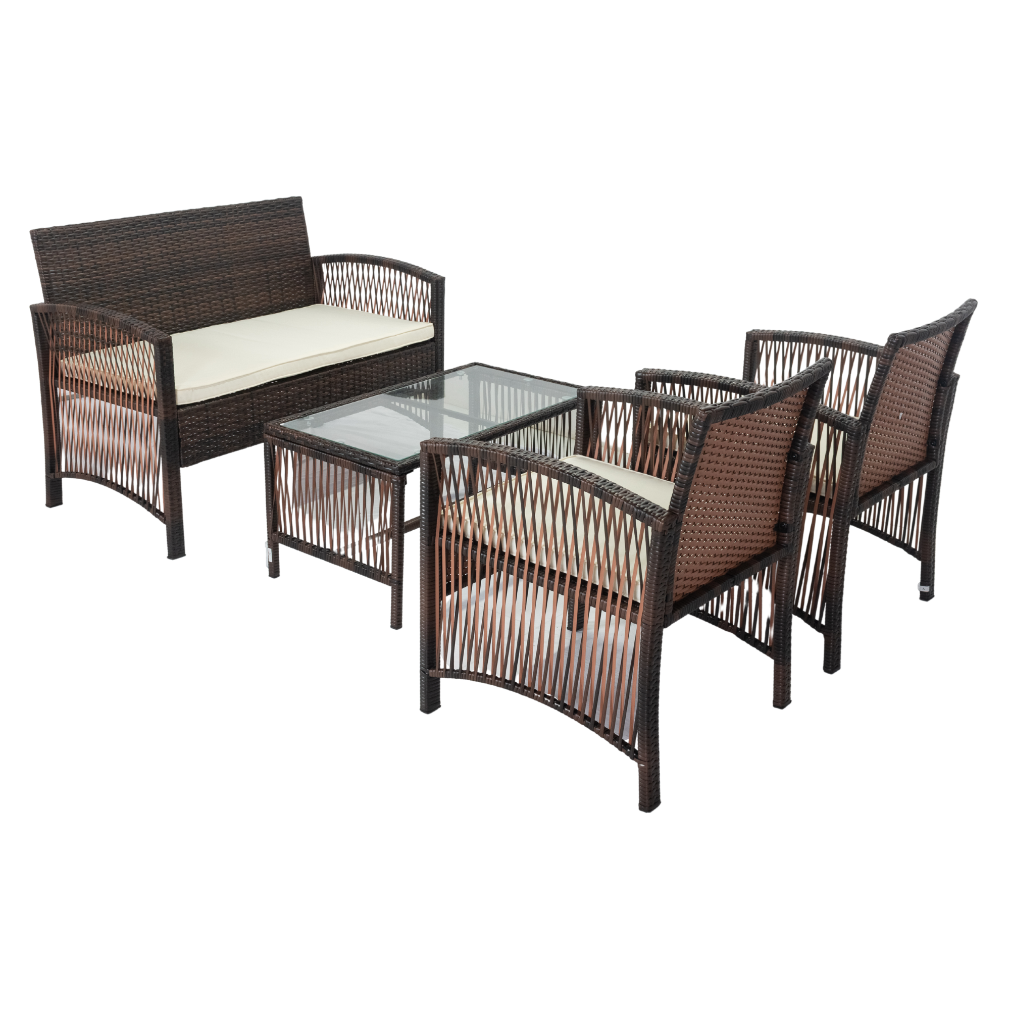 MAICOSY 4pc Outdoor Rattan Patio Garden Furniture Set Wicker Chair Table Cushion