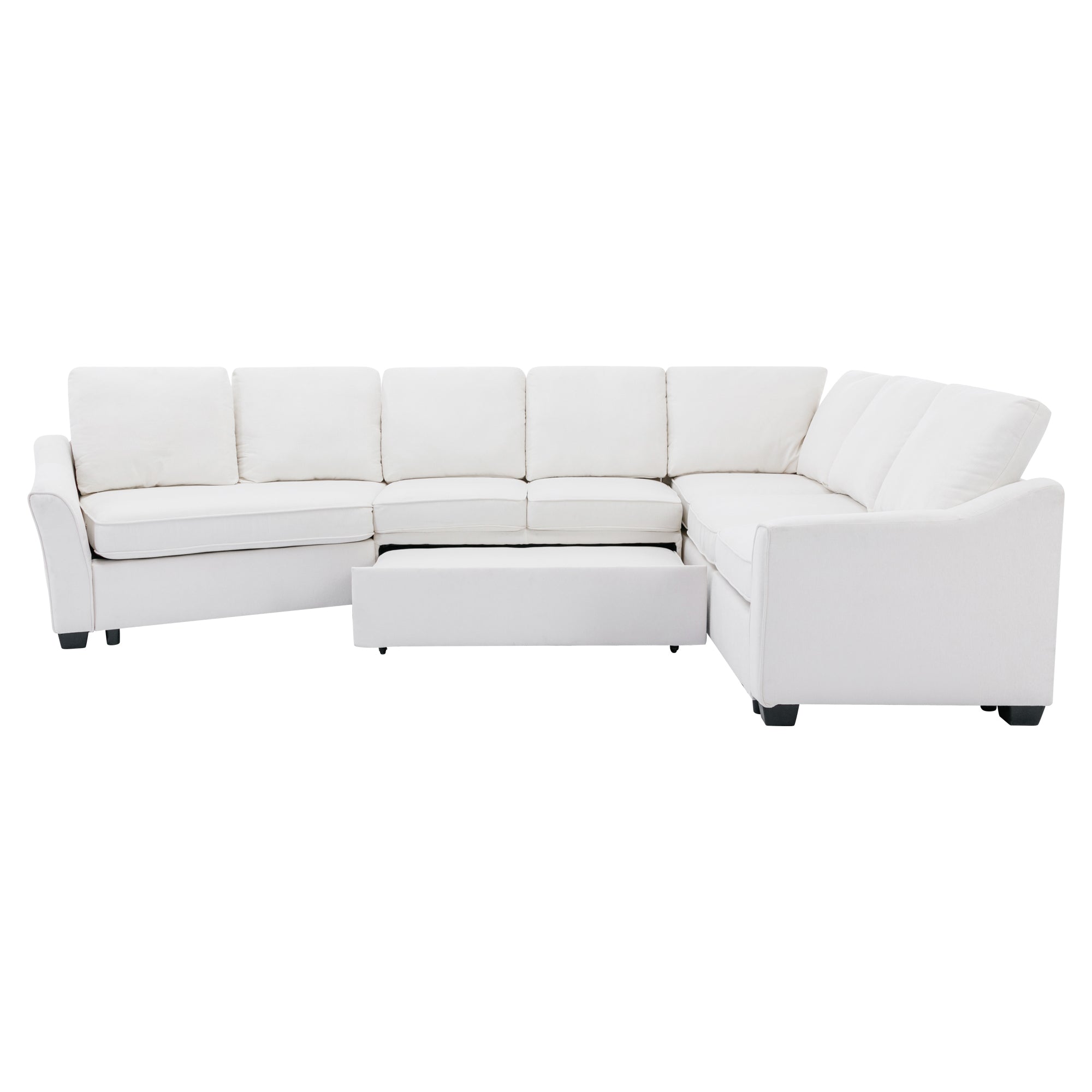 129.5" Sectional Sleeper Sofa with Pull-Out Bed Modern L-Shape Couch Bed with USB Charging Port - Beige