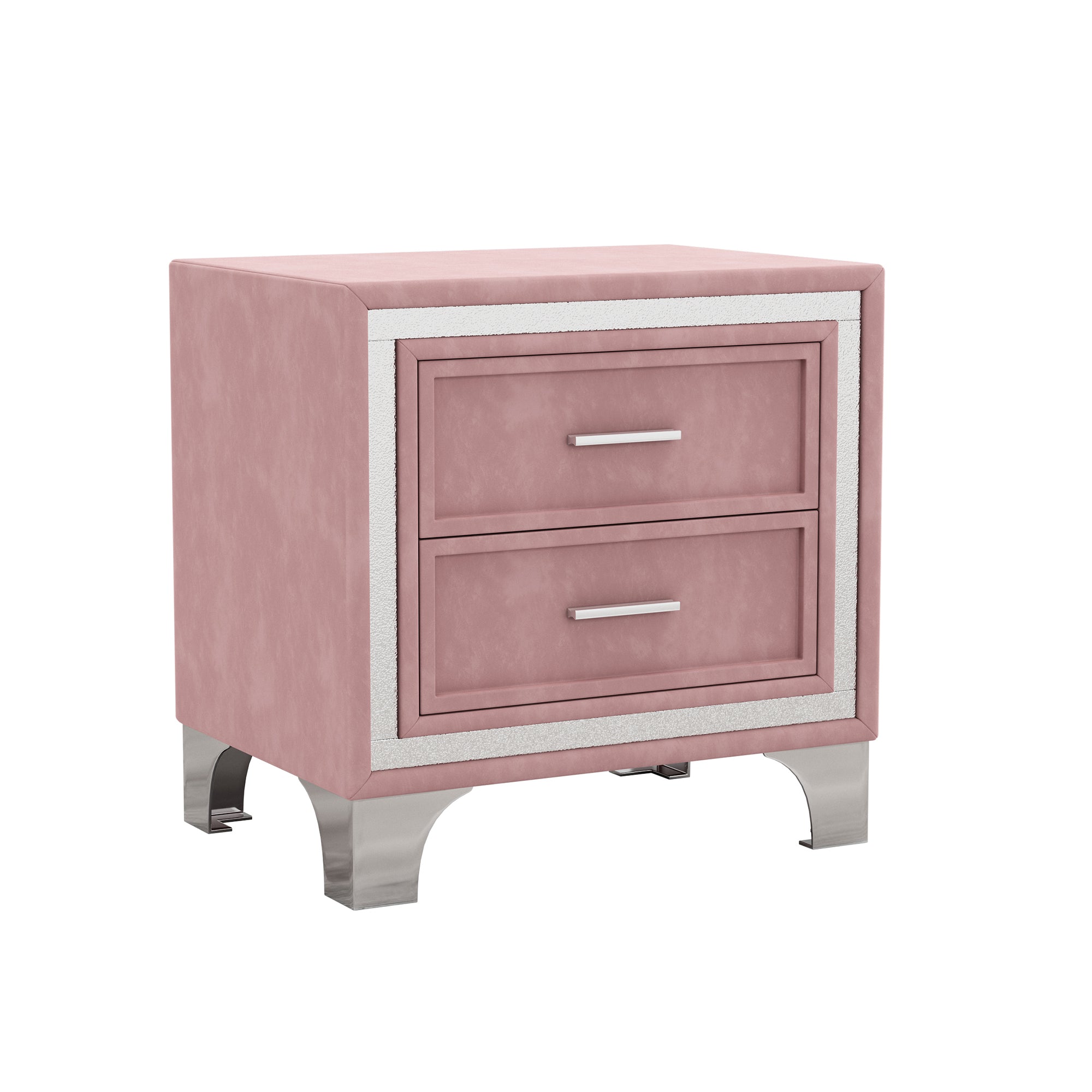 2-Drawer Nightstand with Metal Legs for Bedroom Velvet Bedside Table - Pink