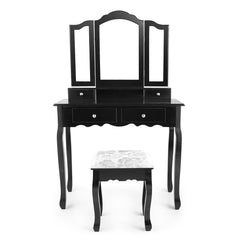 Makeup Vanity Table with Mirror, Wooden Dresser With Stool & 4 Drawers