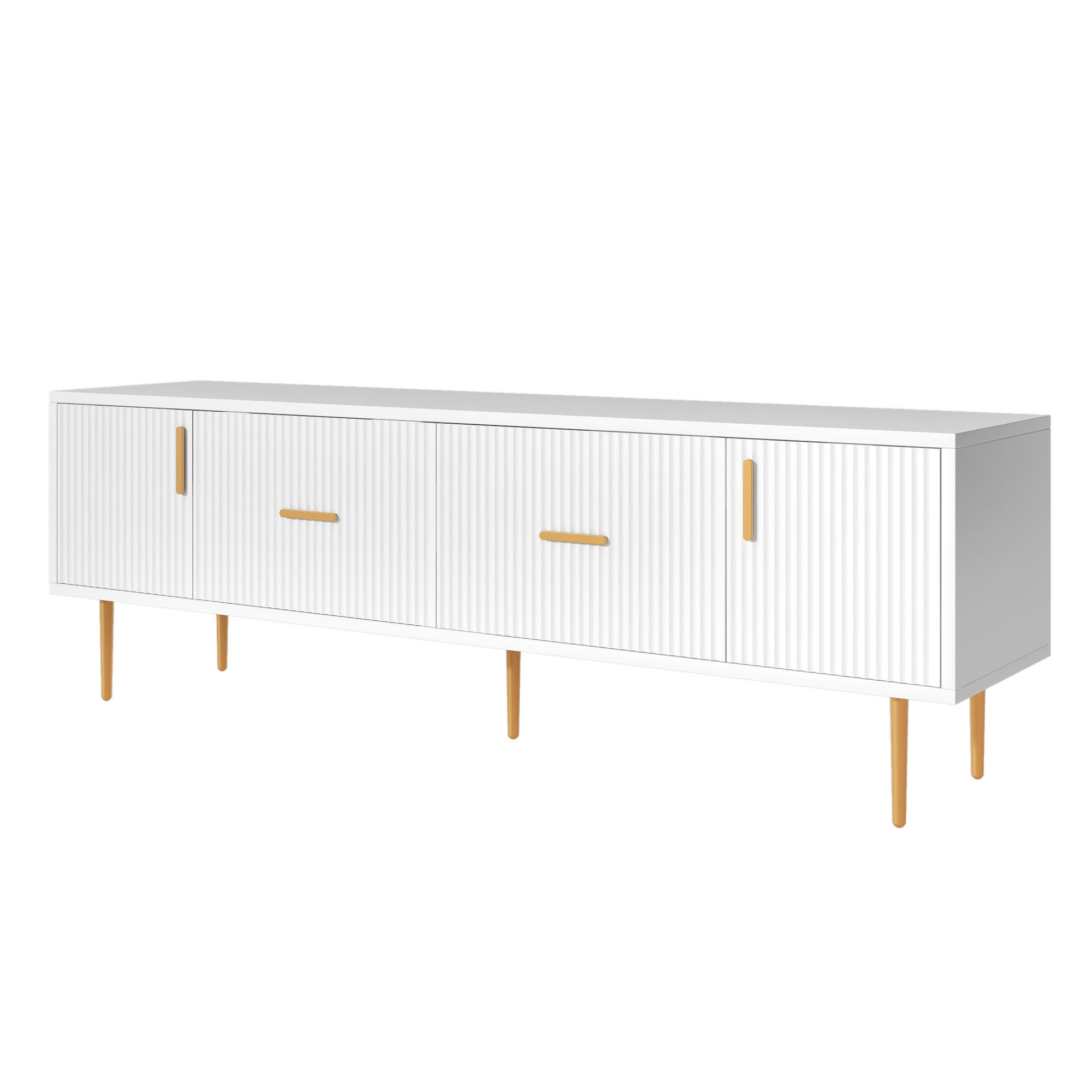 Modern TV Stand with 5 Champagne Legs, TVS Up to 75'' - White