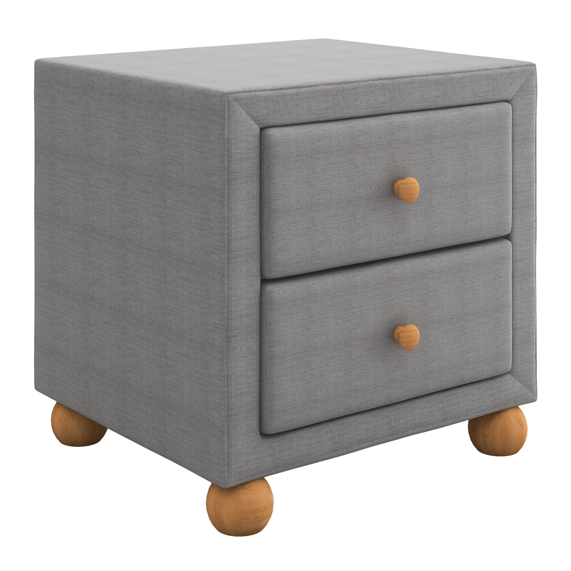 Modern Upholstered Storage Nightstand with 2 Drawers, Natural Wood Knobs - Dark Gray