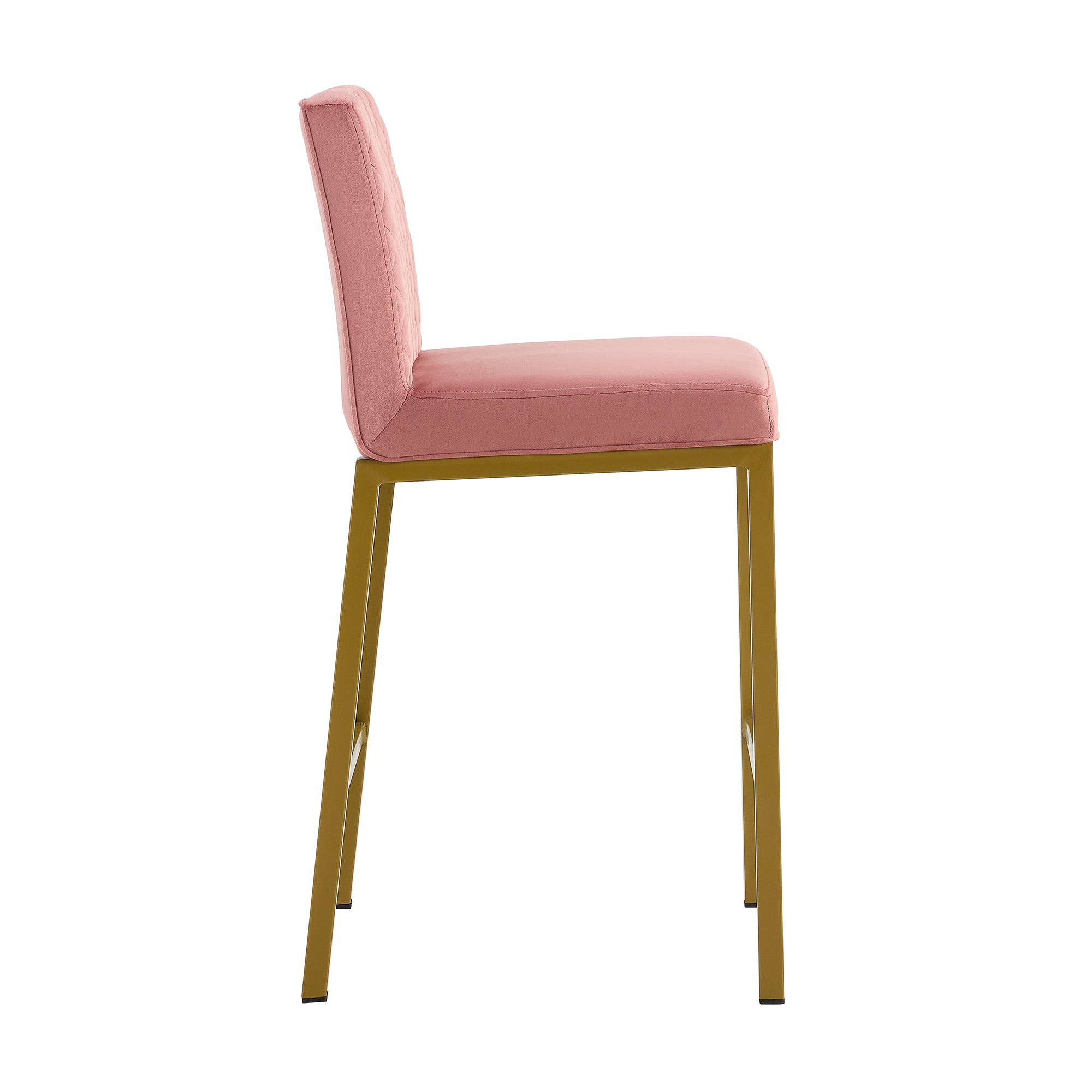 Modern Design High Counter Stool Metal Legs - Dark Pink Velvet Bar Chair (Set of 2)