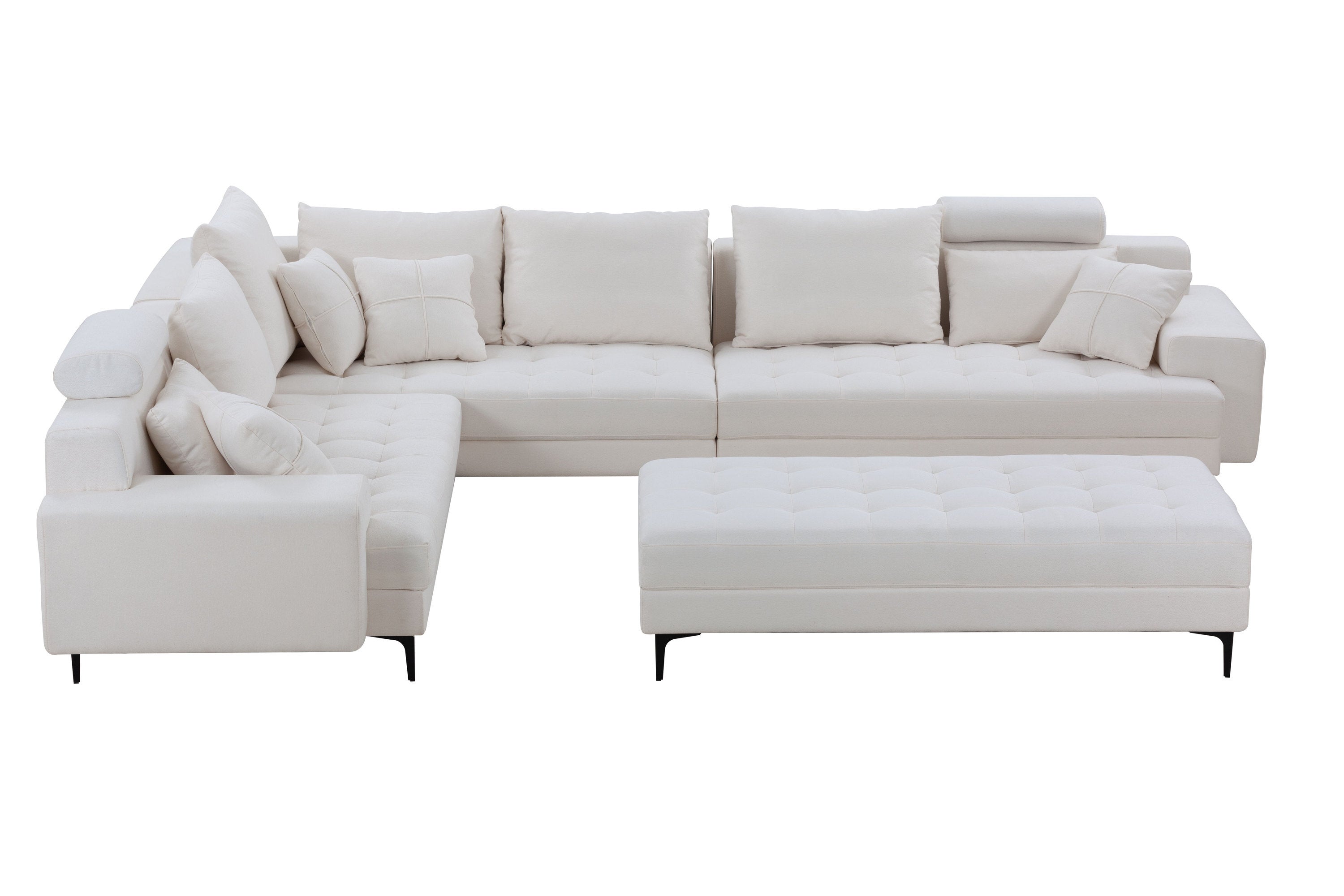 Sectional Sofa Couch Set with Ottoman for Living Room Apartment Home Hotel - Off White