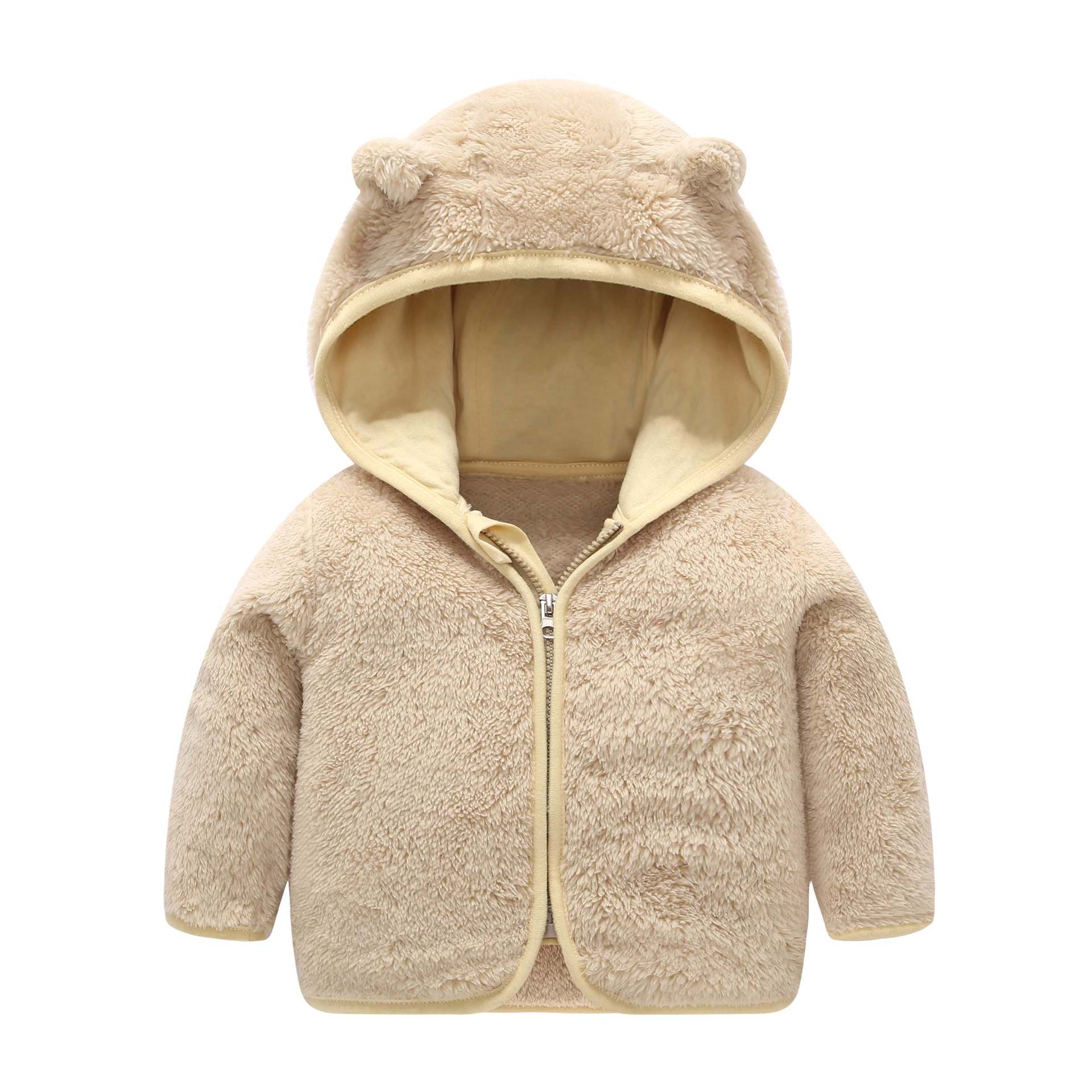 Kids Coral Fleece Jacket Padded Warm Hooded Top