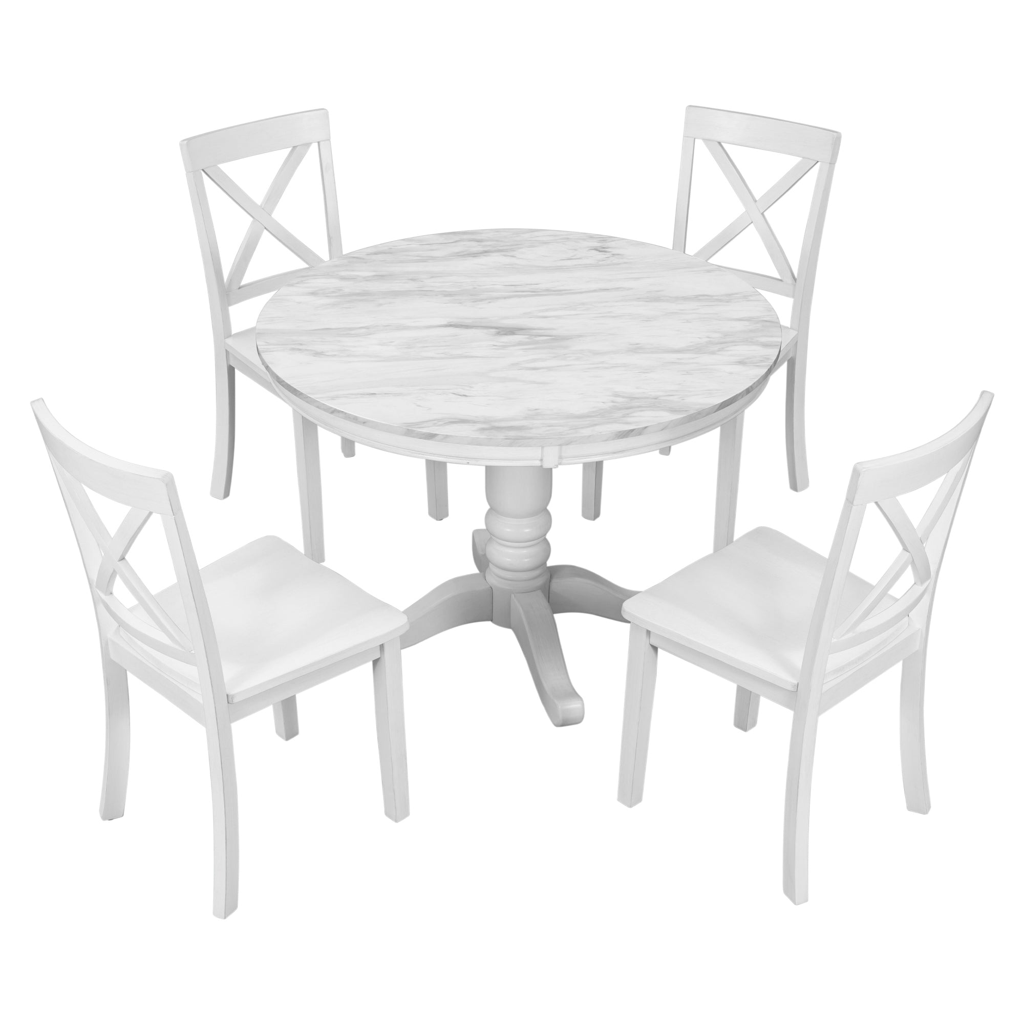 5 Pieces Dining Table and Chairs Set for 4 Persons - White