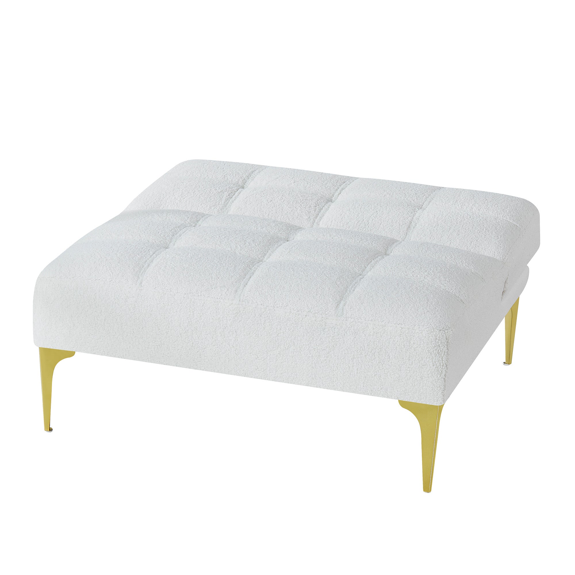 Convertible sofa bed futon with gold metal legs teddy fabric - White