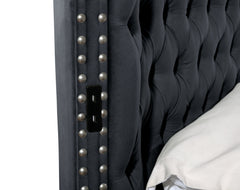 King Size Tufted Upholstery Storage Bed made with Wood - Black