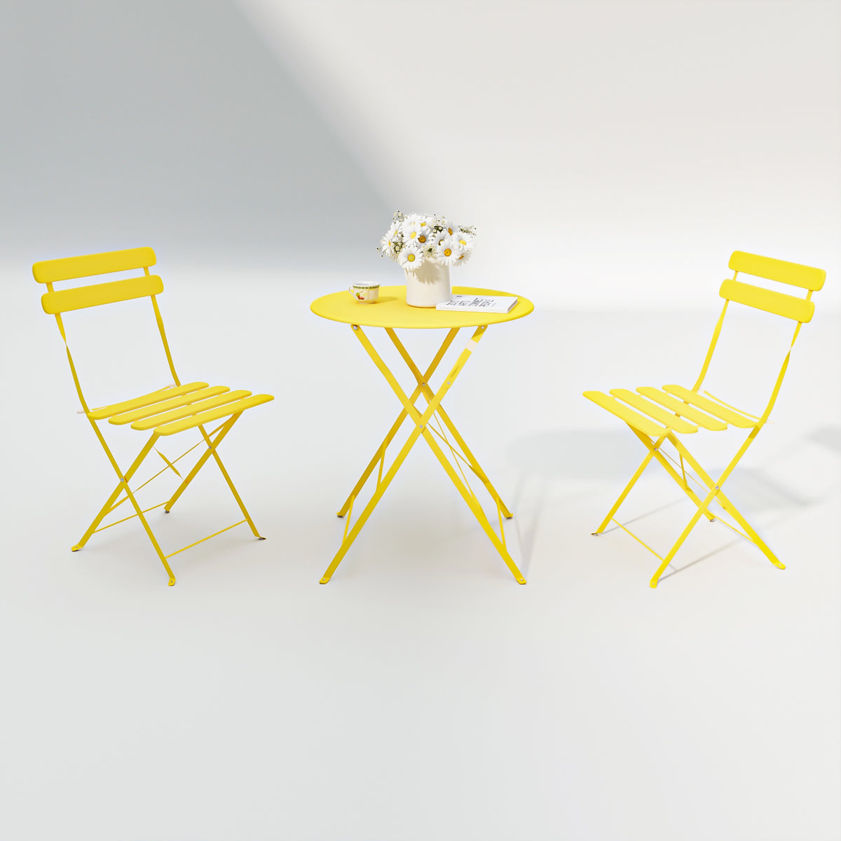 3 Pieces Patio Bistro Balcony Metal Chair Table Set Yellow