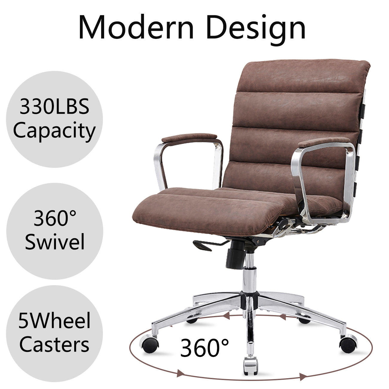 Modern Swivel Office Desk Chair Luxury Executive Boss Ergonomic Computer Chair  - Antique Brown