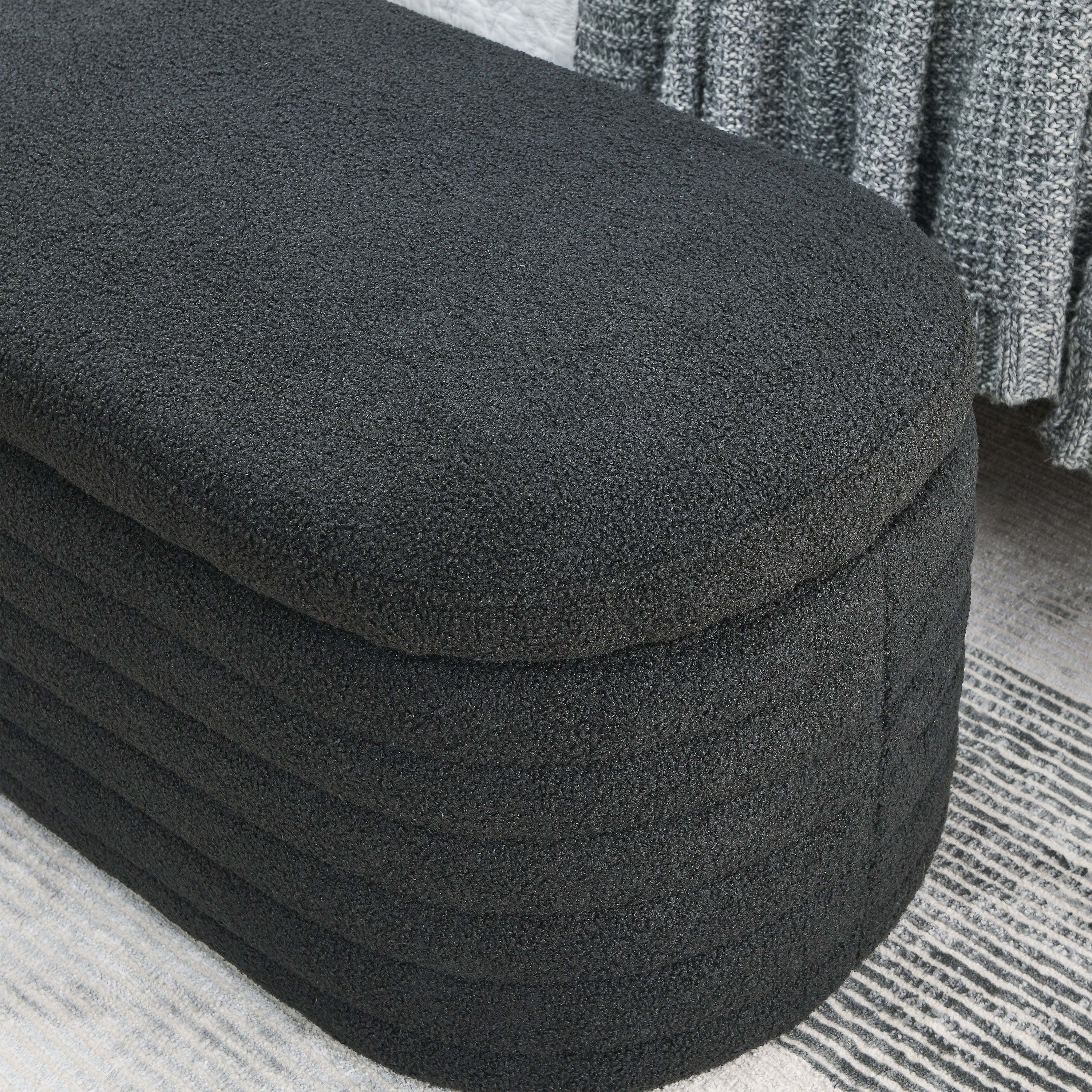 Storage Ottoman Bench Upholstered Fabric Storage - Black teddy