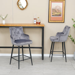 Modern Bar Chair with Armrests and Footrests (Set of 2) - Dark Grey