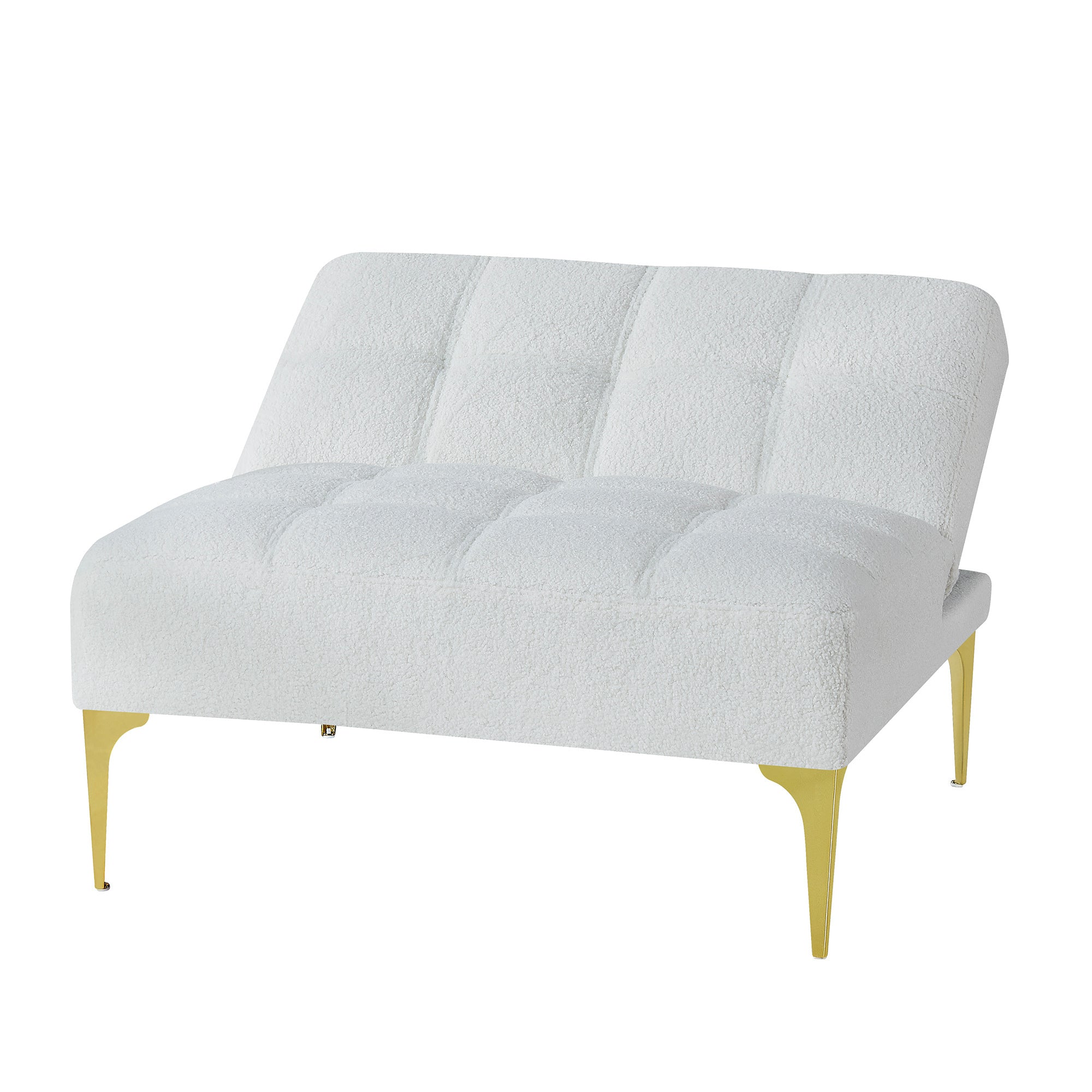 Convertible sofa bed futon with gold metal legs teddy fabric - White