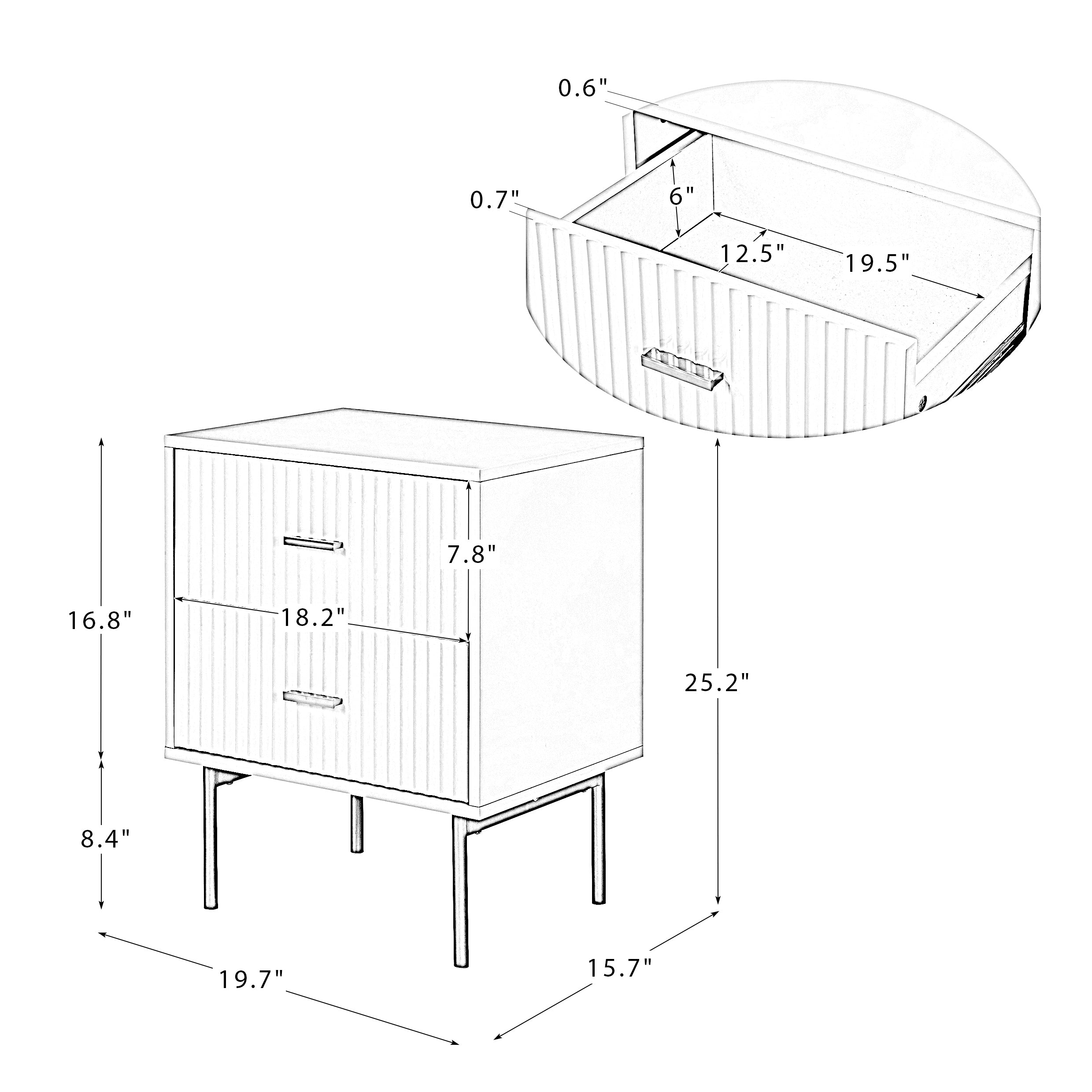 2-Drawer Nightstand - Black Metal & Wood