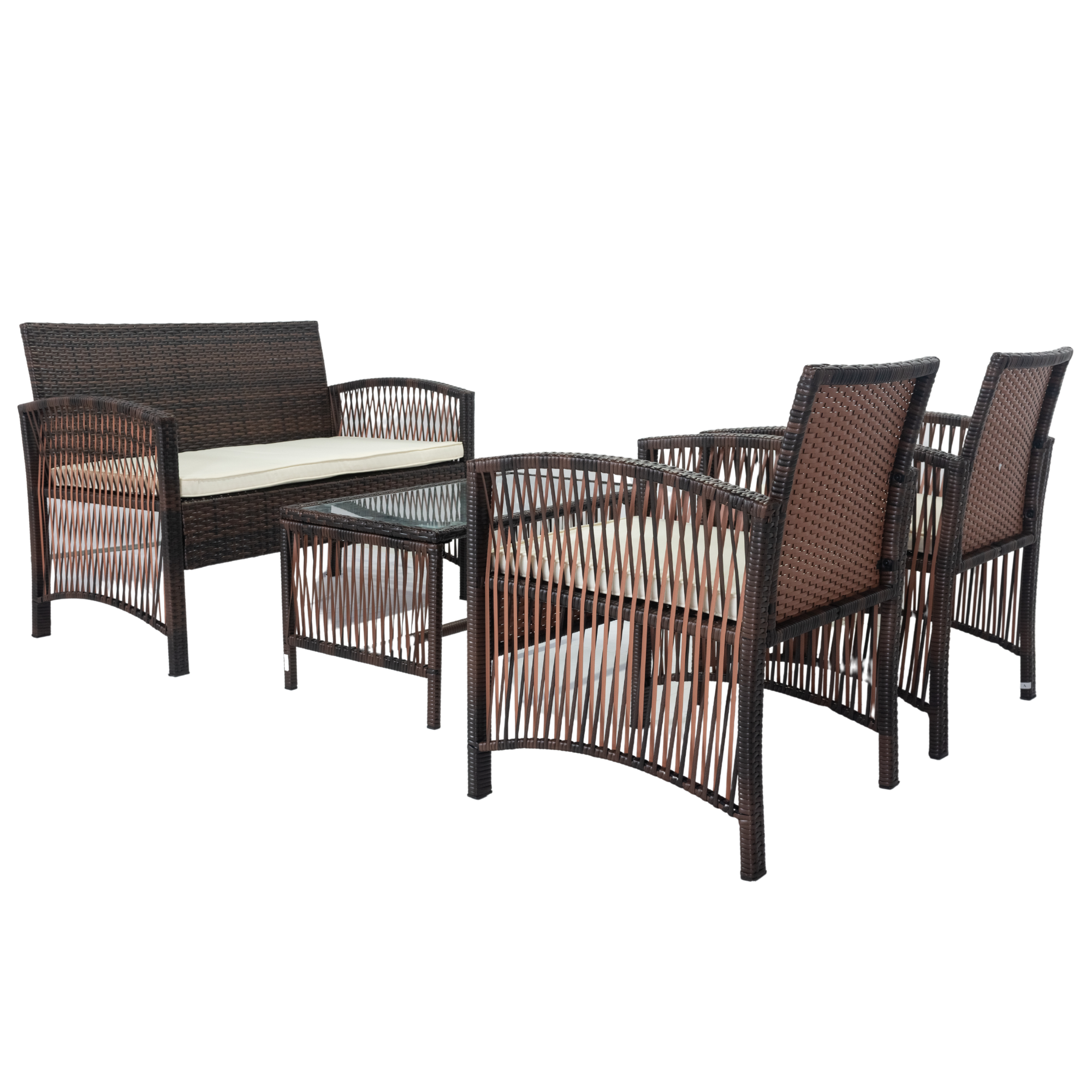 MAICOSY 4pc Outdoor Rattan Patio Garden Furniture Set Wicker Chair Table Cushion