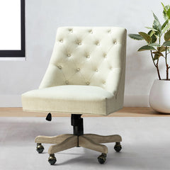 Modern Office Chair with Button Tufted - Ivory