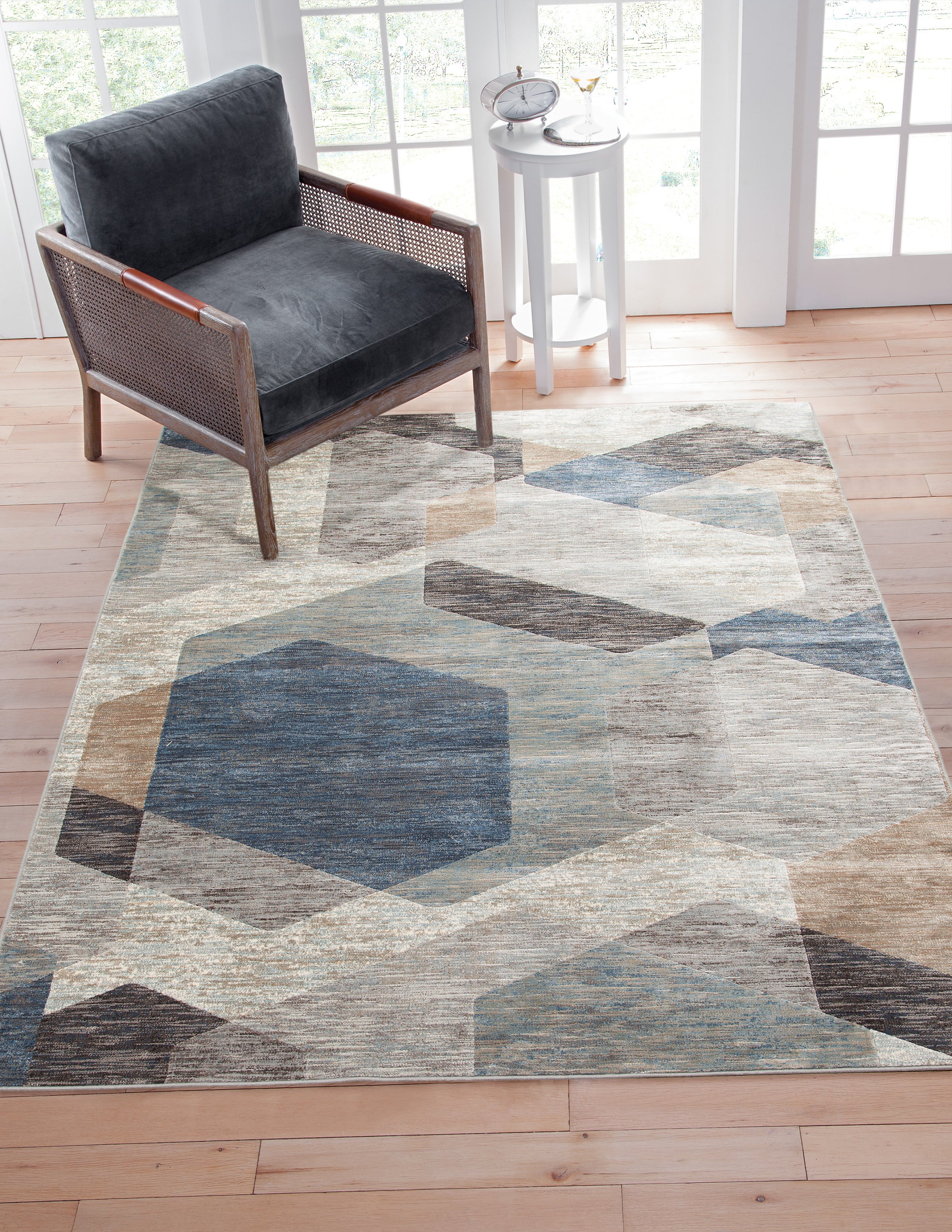 Blue Natural Geometric Area Rug