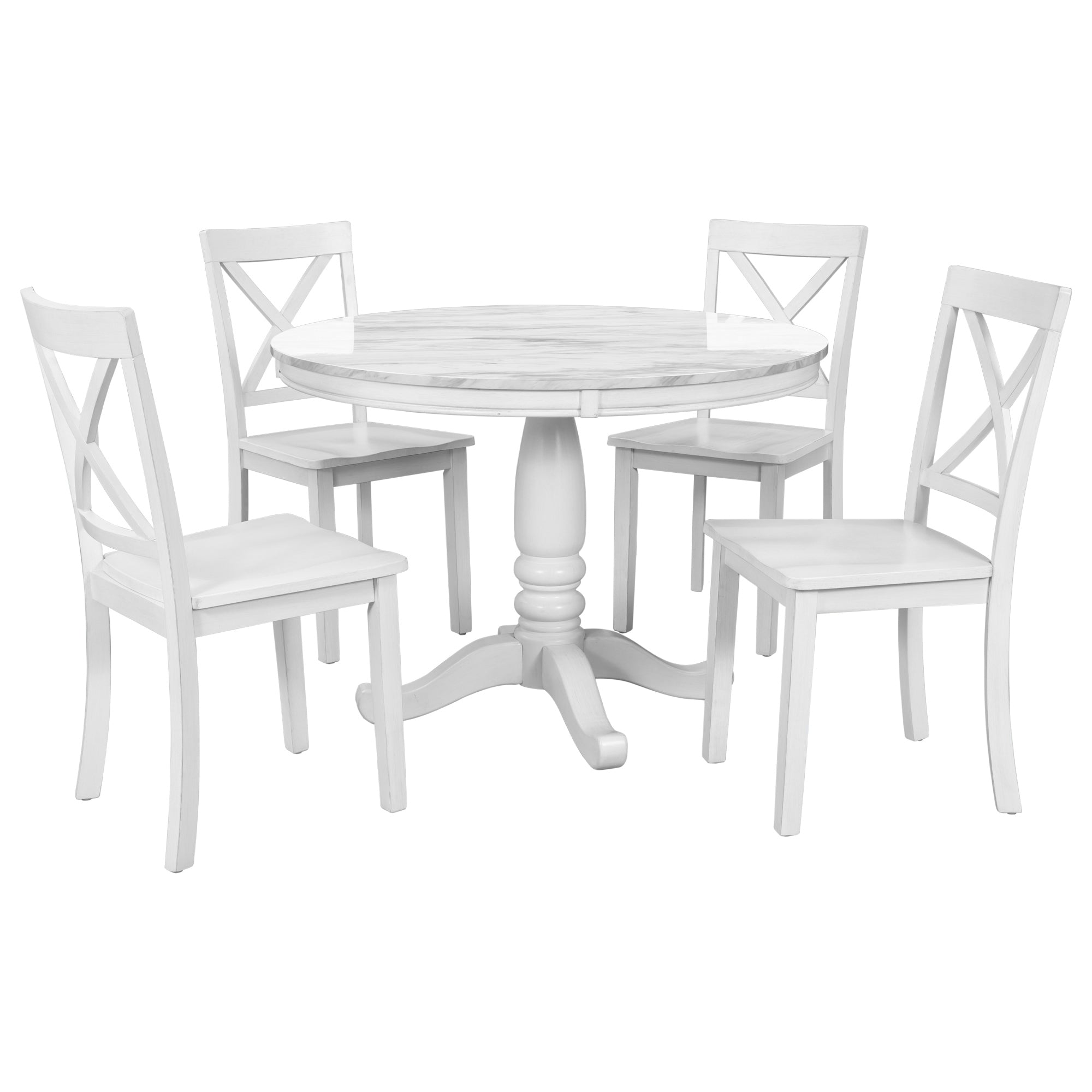 5 Pieces Dining Table and Chairs Set for 4 Persons - White