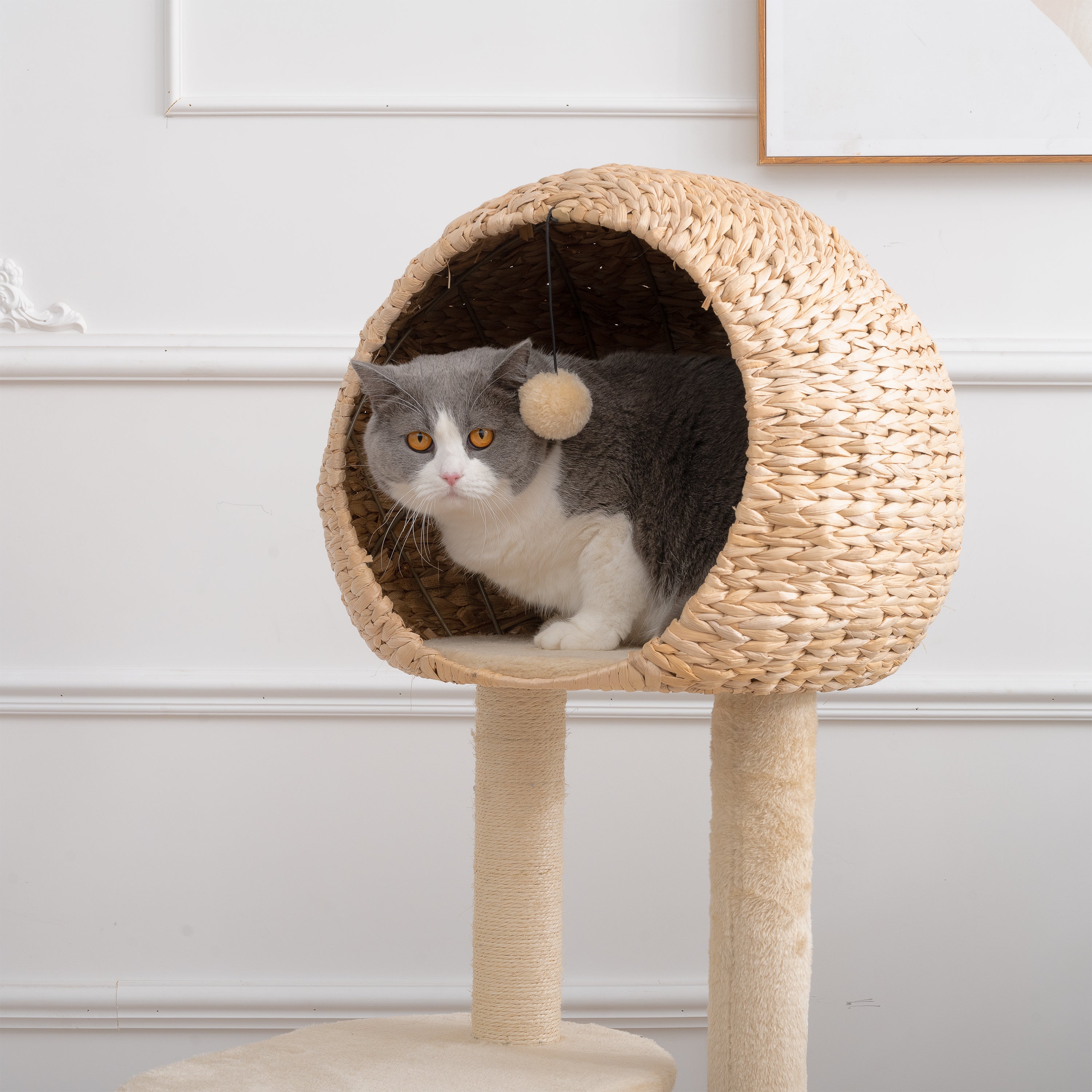 Cat Tree, 59-Inch Cat Tower for Indoor Cats, Plush Multi-Level Cat Condo with 2 Perches, 2 Caves, Cozy Basket and Scratching Board - Beige